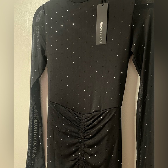 Black Mesh Rhinestone Dress - Picture 4 of 4